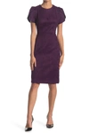 Calvin Klein Glitter Tulip-sleeve Sheath Dress In Aubergine