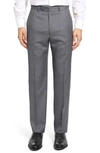 Santorelli Flat Front Twill Wool Dress Pants In Med Grey