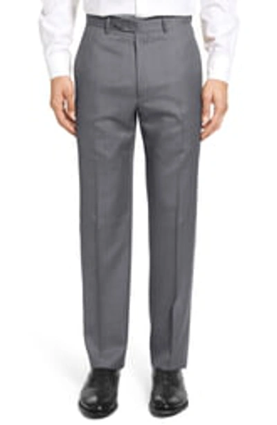 Santorelli Flat Front Twill Wool Dress Pants In Med Grey