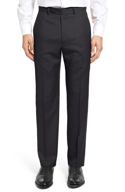 Santorelli Flat Front Twill Wool Dress Pants In Black