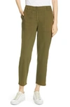 Eileen Fisher Organic Cotton & Hemp High Waist Tapered Ankle Pants In Olive