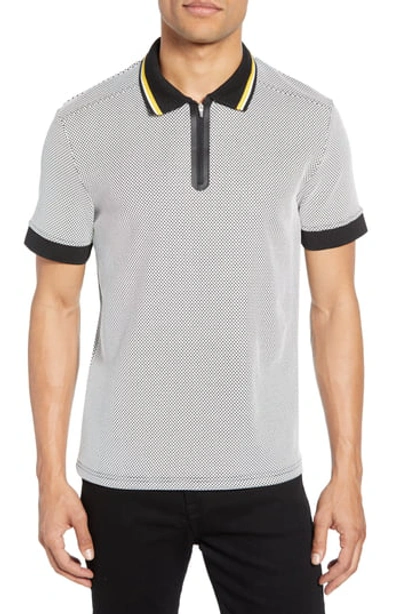 Vince Camuto Contrast Zip Performance Mesh Trim Polo In White Solid
