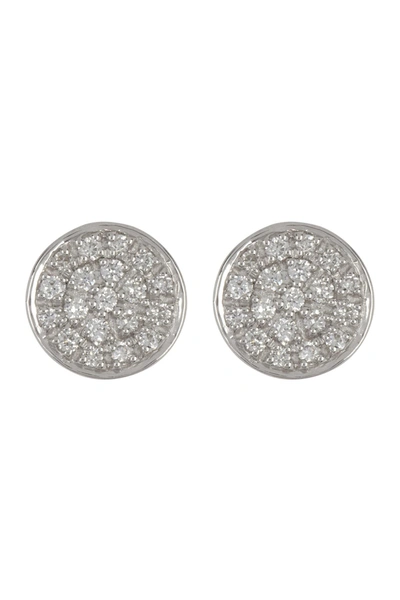 Adornia Fine 14k White Gold Circle Disc Pave Diamond Stud Earrings In Silver