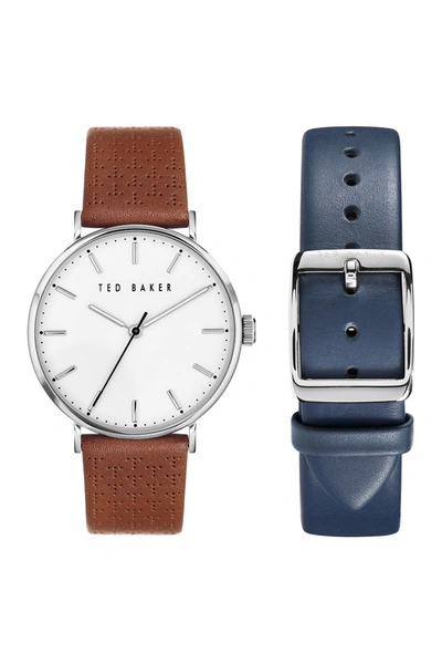 Ted Baker Mimosa 3-hand Leather Strap Box Set, 41mm In Tan