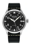 GEVRIL MEN'S VAUGHN SWISS LEATHER STRAP WATCH,840840118271