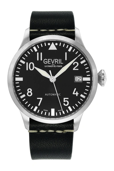 Gevril Men's Vaughn Swiss Leather Strap Watch In Black