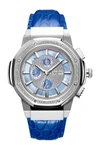 Jbw Saxon Diamond Croc Embossed Leather Strap Watch, 48mm In Silver