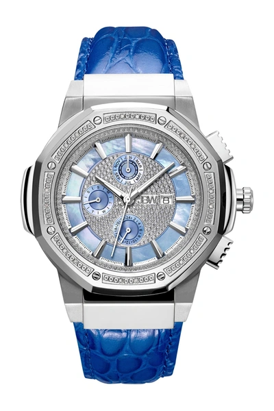 Jbw Saxon Diamond Croc Embossed Leather Strap Watch, 48mm In Silver