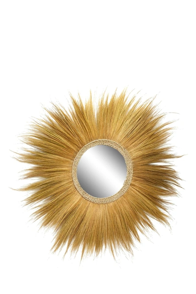 Willow Row Large Round Textural Light Brown & Gold Grass Wall Mirror
