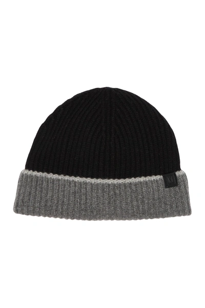 Bruno Magli Cashmere Colorblock Ribbed Knit Beanie In 003blkgy