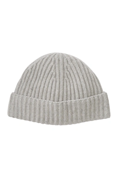 Portolano Cashmere Ribbed Cuffed Beanie In Lt Ht Grey