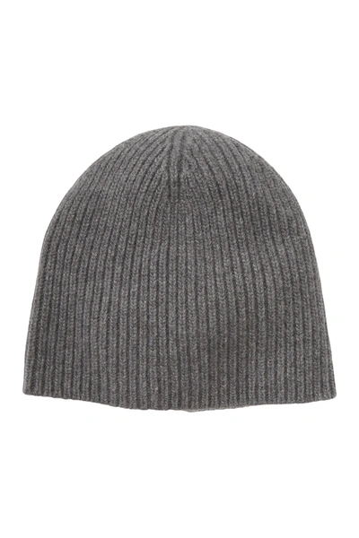 Portolano Cashmere Ribbed Beanie In Medium Hth Grey