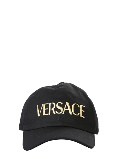 Versace Logo-embroidered Baseball Cap In Black Gold