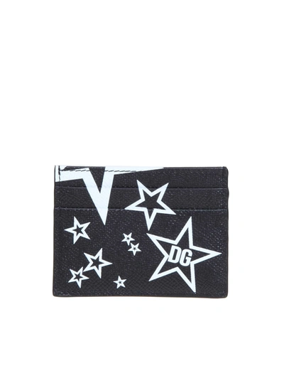 Dolce & Gabbana Leather Card Holder With Print In Black