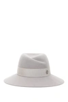 Maison Michel Virginie Grosgrain-trimmed Wool-felt Fedora In Pearl Grey