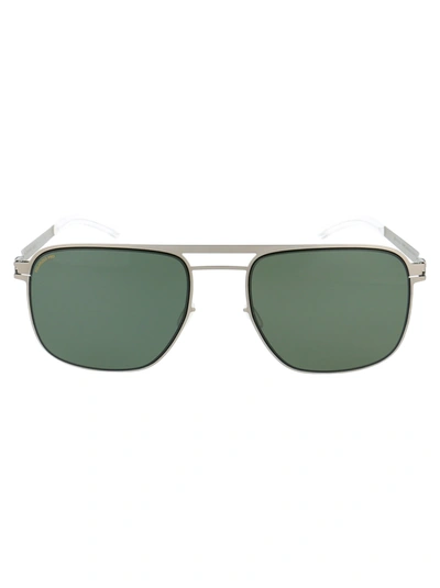 Mykita Eli Sunglasses In 509 Matte Silver/black Polpro Green