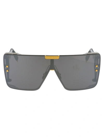 Balmain Wonder Boy Sunglasses In Black Palladium Gold W/ Shield Flash Mirror Ar