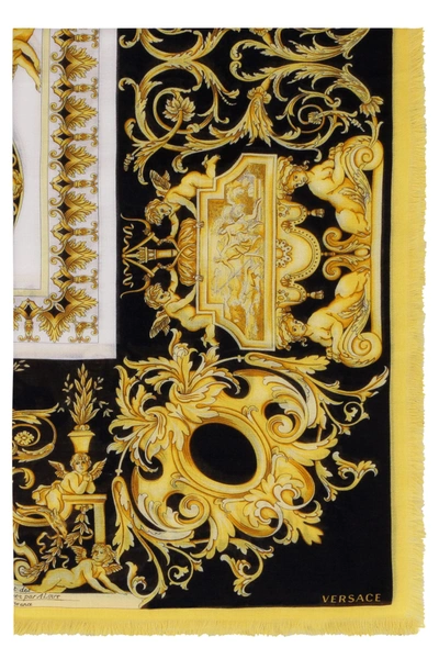 Versace Frayed Edges Printed Shawl In Gold