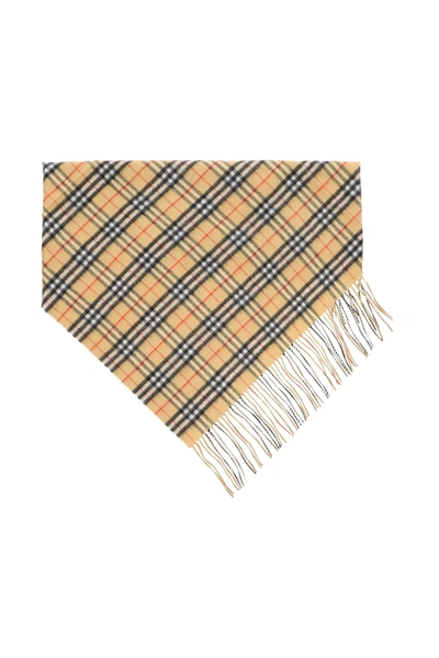 Burberry Vintage Check Double Layer Cashmere Bandana Scarf In Beige,black,red