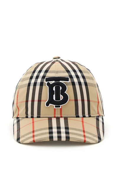 Burberry Logo Vintage Check Cotton Baseball Cap In Beige,black,red