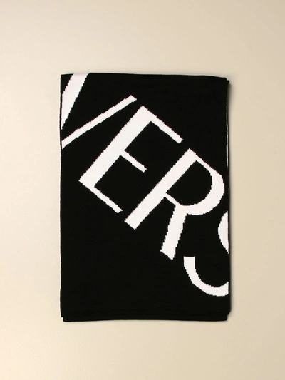 Versace Wool Scarf With Greek And Logo In Black