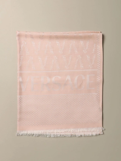 Versace Jacquard Scarf In Silk And Wool In Pink