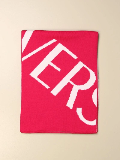 Versace Double Face Jacquard Scarf In Logoed Wool In Fuchsia
