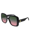 GUCCI GG0713S SUNGLASSES,GG0713S 002 BLACK BLACK GREEN