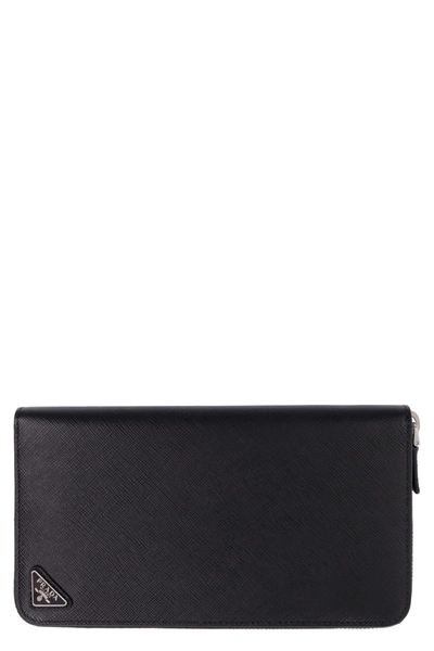 Prada Saffiano Leather Ziparound Wallet In Black