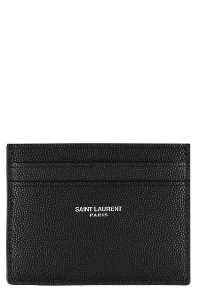 Saint Laurent Pebbled Leather Card Holder In Black