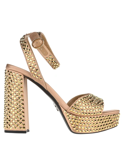 Prada Crystal Embellished Sandals In Gold