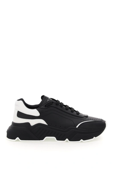 Dolce & Gabbana Daymaster Black Leather Sneakers In Nero/bianco
