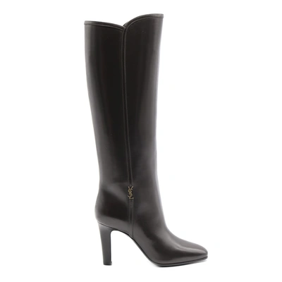 Saint Laurent Jane Boots In Chocolate Smooth Leather In Black