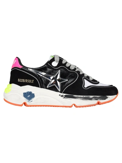 Golden Goose Running Sole Sneakers In Black/white/silver