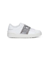 Valentino Rockstud Untitled Leather Sneakers In Bianco/argento