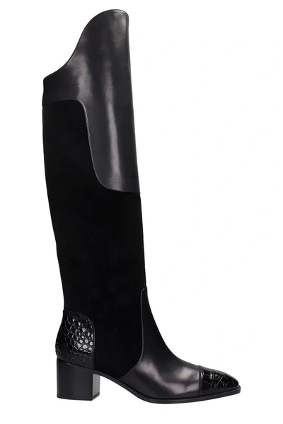 Christian Louboutin Mosaica 55 High Heels Boots In Black Suede And Leather