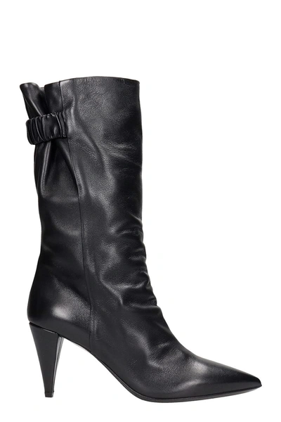 Strategia High Heels Ankle Boots In Black Leather