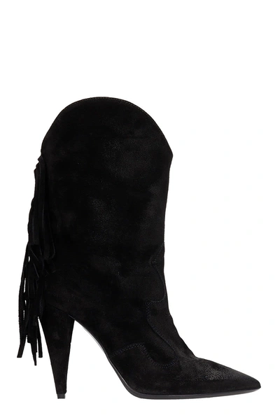 Strategia High Heels Ankle Boots In Black Suede