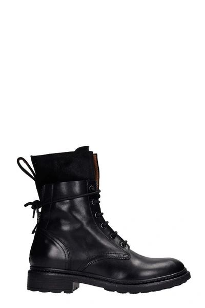 Julie Dee Combat Boots In Black Suede And Leather