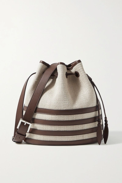 Hunting Season Leather-trimmed Fique Bucket Bag In Dark Brown