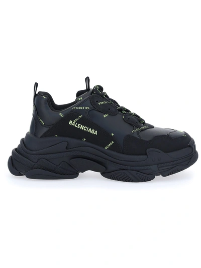 Balenciaga Triple S Sneakers In Black Fluo Yellow