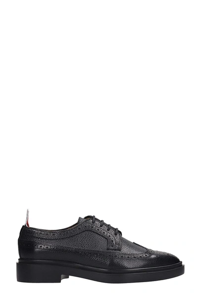 Thom Browne Lace Up Shoes In Black Leather In Black (black)
