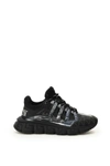 Versace Trigreca Printed Low-top Trainer Sneakers In Nero Argento (black)