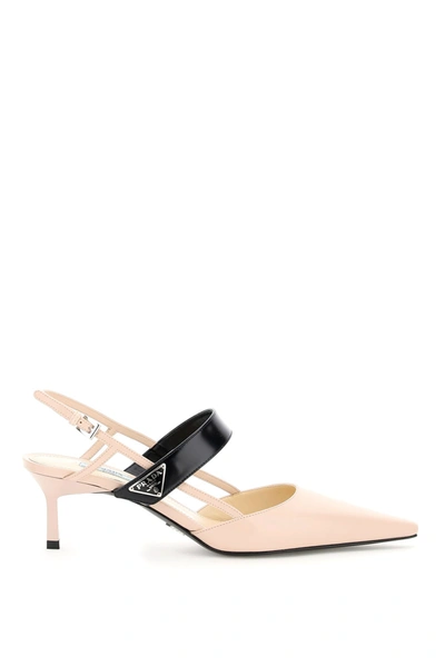 Prada Slingback Pumps With Triangle Logo In Pink,black