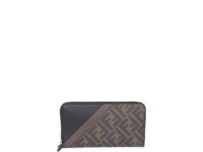 Fendi Ff Diagonal Continental Wallet In Brown