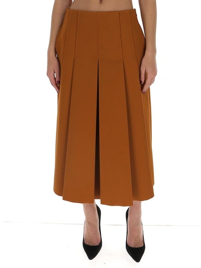 Fendi Pleated Midi Skirt In Brown