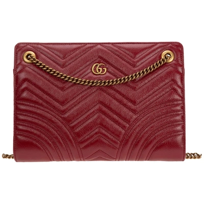 Gucci Women's Leather Shoulder Bag Marmont Matelasse Medium In Red