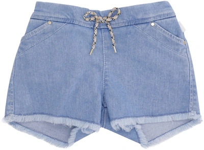 Chloé Kids' Light Denim Effect Cotton Shorts
