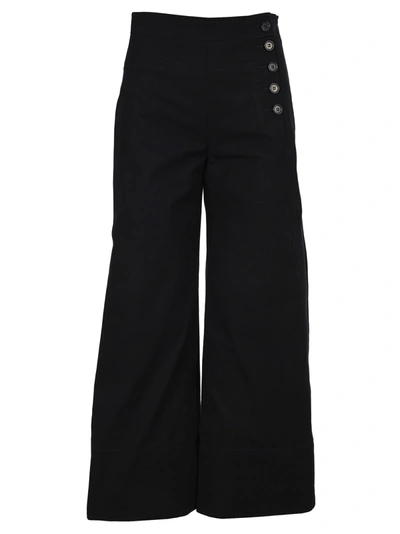 Chloé High-rise Wide-leg Cotton-blend Twill Trousers In Abyssblu