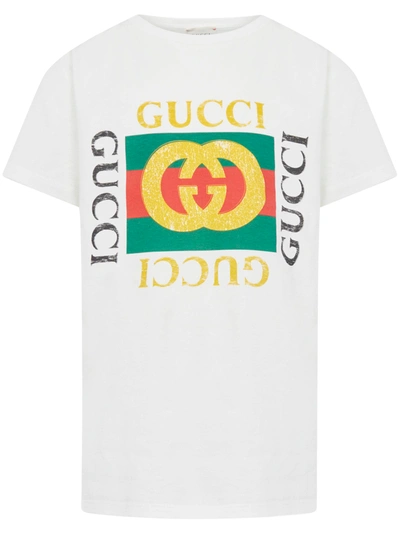 Gucci Kids' Junior Vintage Logo T-shirt In White Green Red